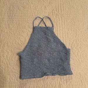 Forever 21 Baby Blue Floral Textured Halter Top